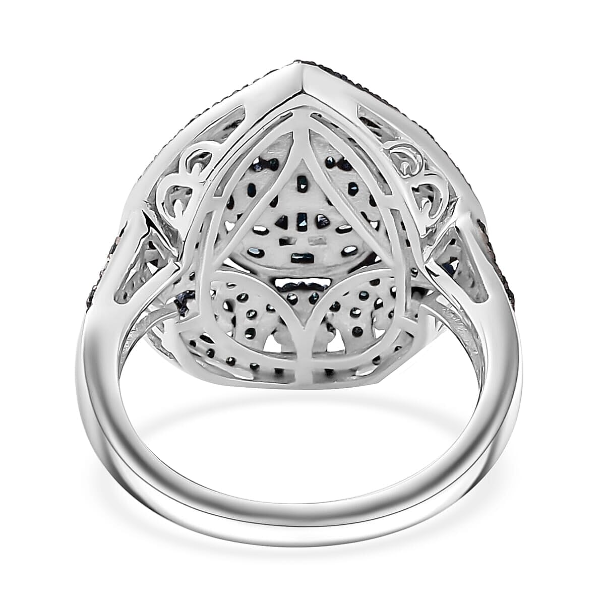 D'Joy Blue Diamond 1.00 ctw Victorian Era Ring in Rhodium Over Sterling Silver (Size 9.0) image number 4