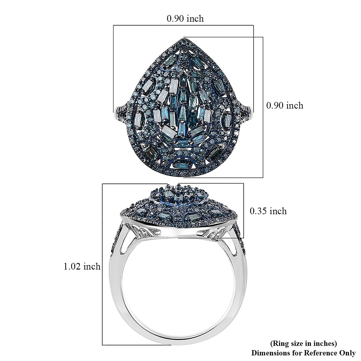 D'Joy Blue Diamond 1.00 ctw Victorian Era Ring in Rhodium Over Sterling Silver (Size 9.0) image number 5