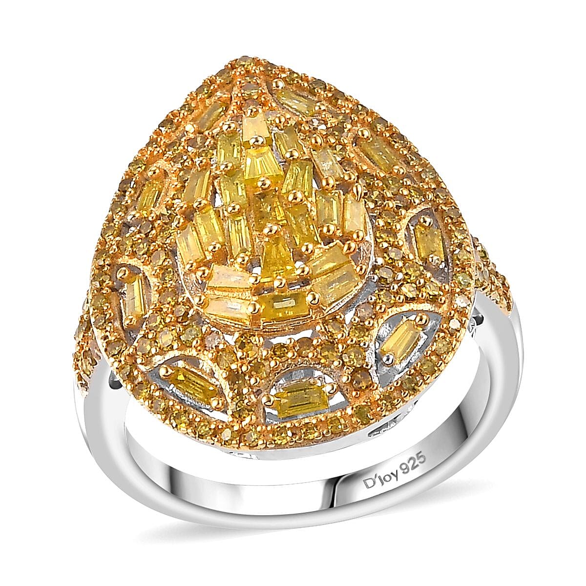 Yellow Diamond 1.00 ctw Victorian Era Ring in Rhodium Over Sterling Silver (Size 7.0) image number 0