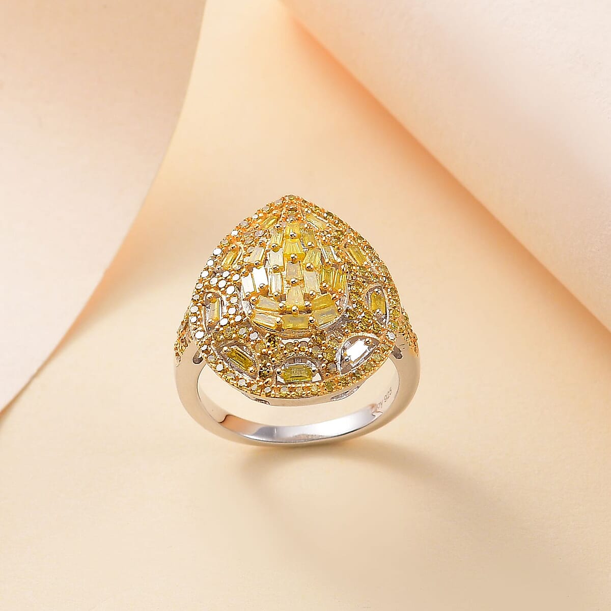 Yellow Diamond 1.00 ctw Victorian Era Ring in Rhodium Over Sterling Silver (Size 7.0) image number 1
