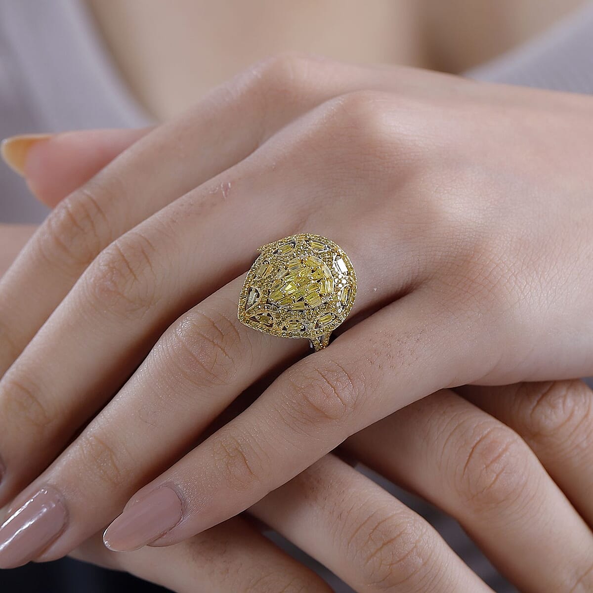 Yellow Diamond 1.00 ctw Victorian Era Ring in Rhodium Over Sterling Silver (Size 7.0) image number 2