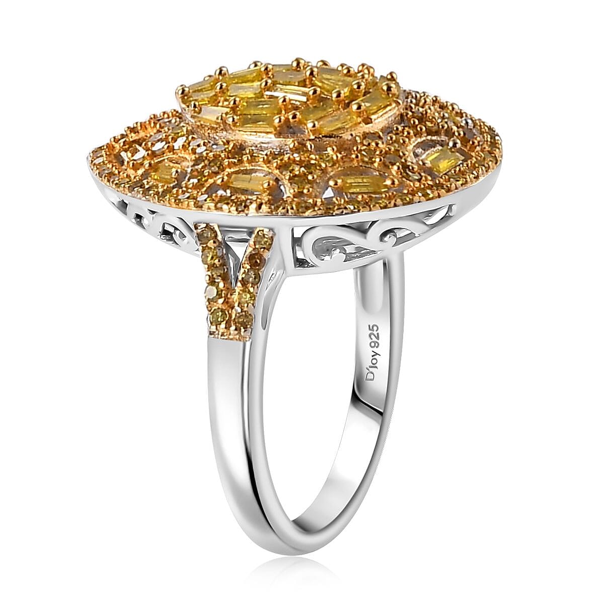 Yellow Diamond 1.00 ctw Victorian Era Ring in Rhodium Over Sterling Silver (Size 7.0) image number 3