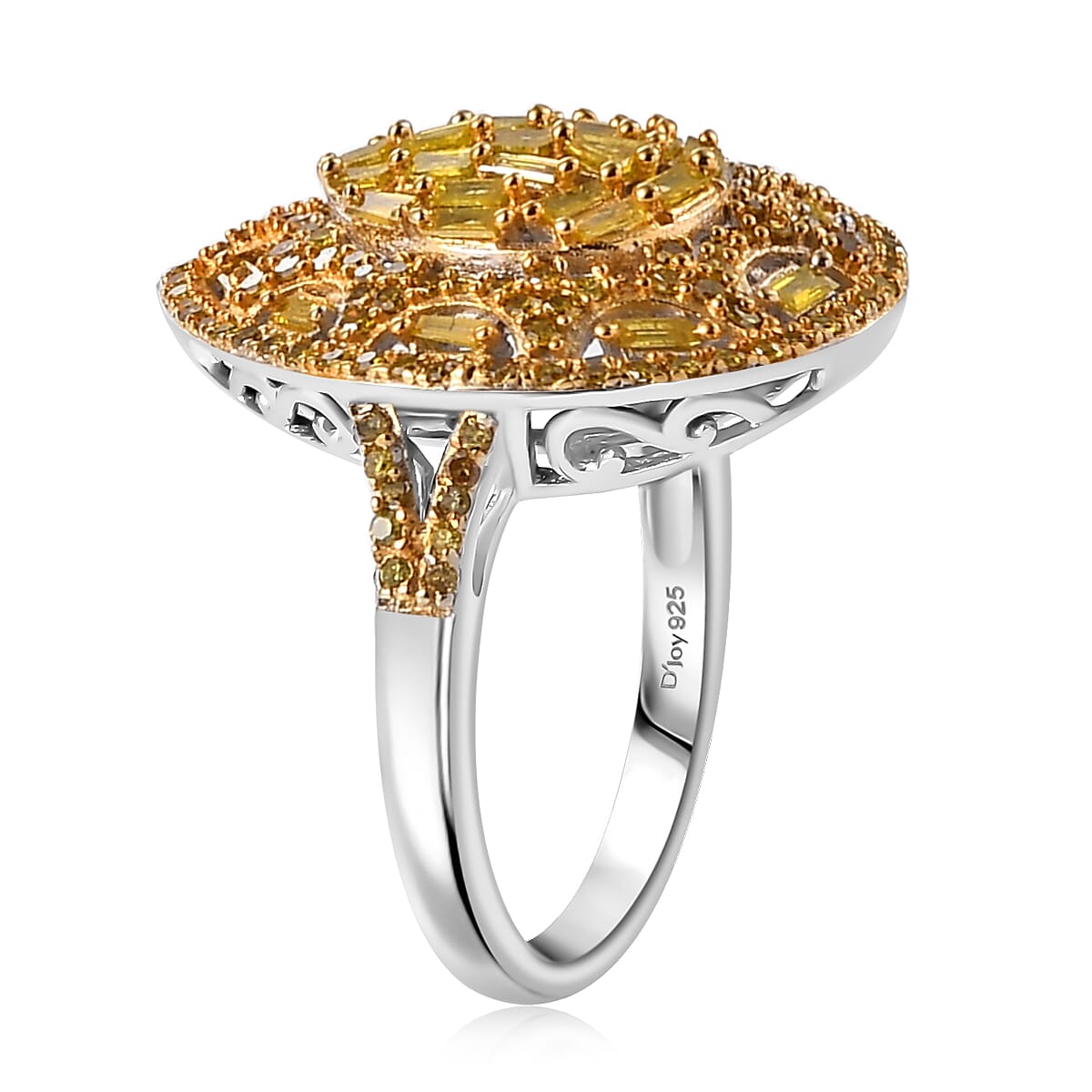 Yellow Diamond 1.00 ctw Victorian Era Ring in Rhodium Over Sterling Silver (Size 8.0) image number 3