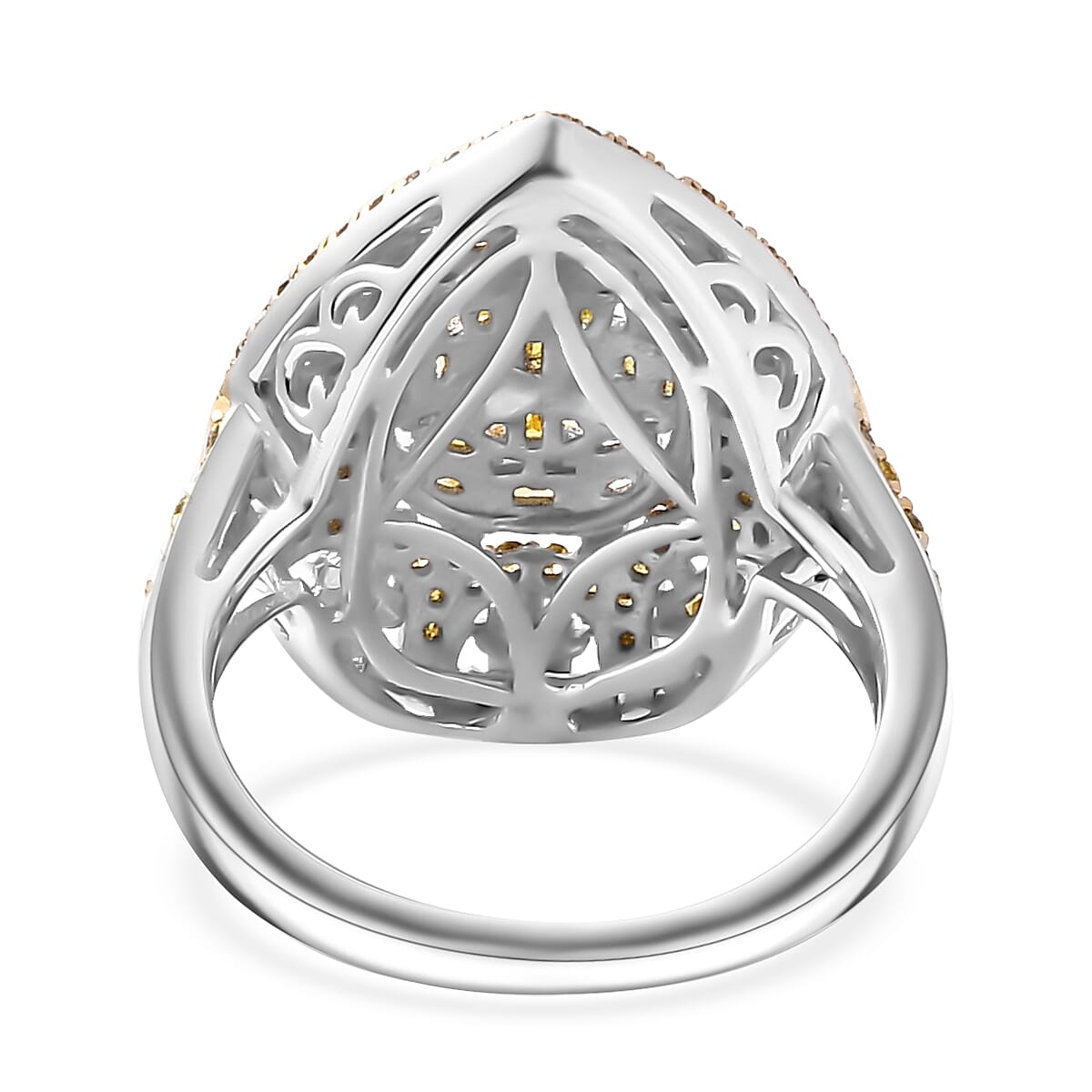Yellow Diamond 1.00 ctw Victorian Era Ring in Rhodium Over Sterling Silver (Size 8.0) image number 4