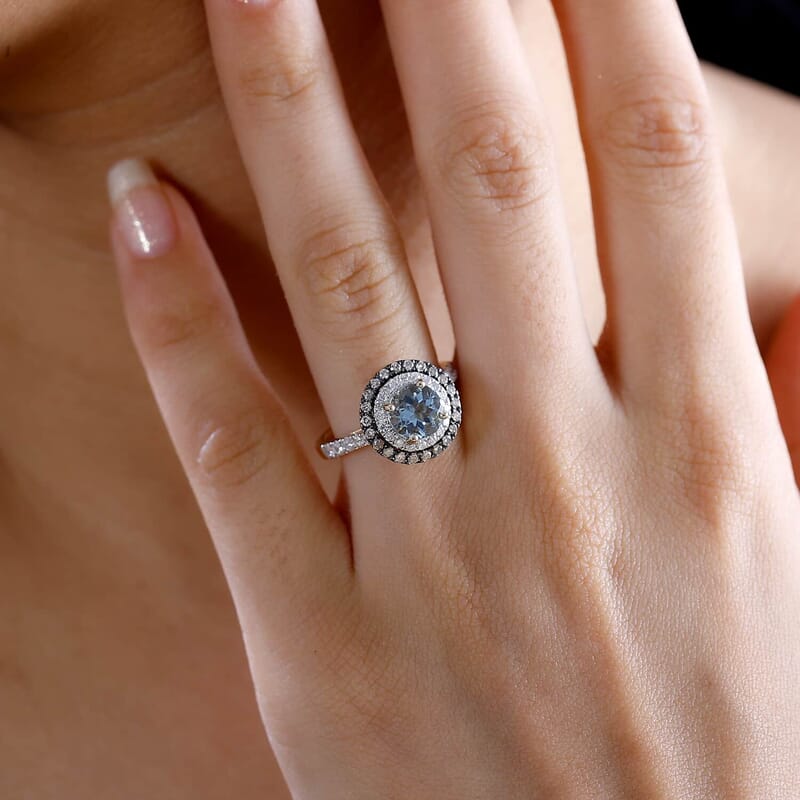Luxoro AAA Santa Maria Aquamarine, Natural Champagne and G-H I2 Diamond 1.85 ctw Ring in 14K Yellow Gold (Size  6.0)