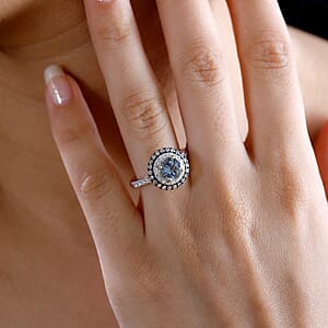 Luxoro AAA Santa Maria Aquamarine, Natural Champagne and G-H I2 Diamond 1.85 ctw Ring in 14K Yellow Gold (Size  7.0)