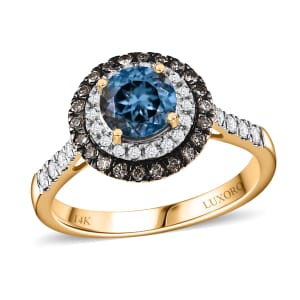 Luxoro AAA Santa Maria Aquamarine, Natural Champagne and G-H I2 Diamond 1.85 ctw Ring in 14K Yellow Gold (Size  9.0)