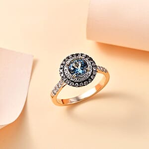 Luxoro AAA Santa Maria Aquamarine, Natural Champagne and G-H I2 Diamond 1.85 ctw Ring in 14K Yellow Gold (Size  9.0)