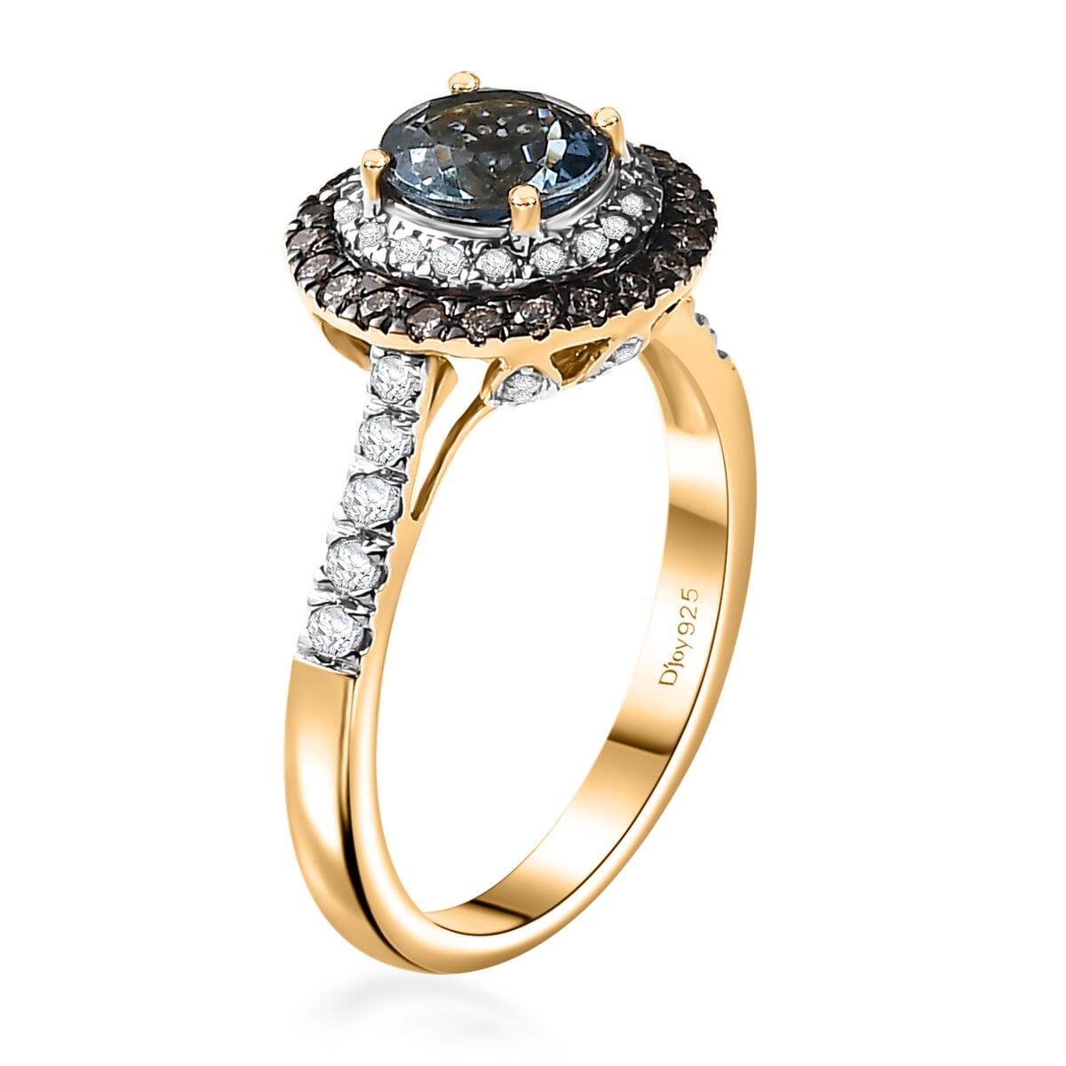 Luxoro AAA Santa Maria Aquamarine, Natural Champagne and G-H I2 Diamond 1.85 ctw Ring in 14K Yellow Gold (Size  9.0) image number 3