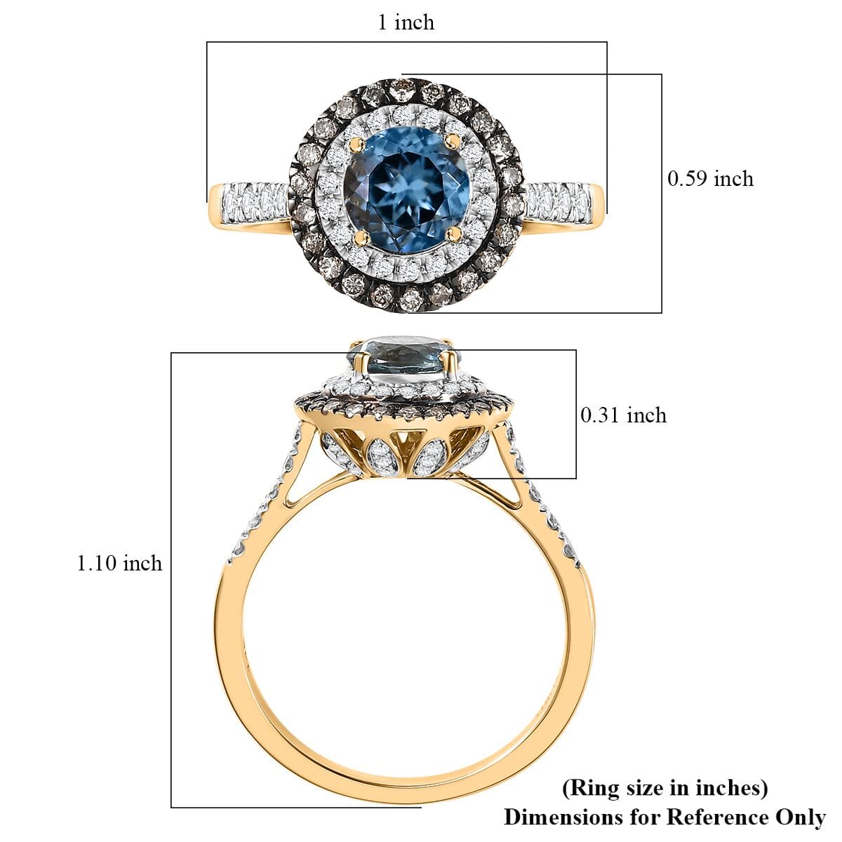 Luxoro AAA Santa Maria Aquamarine, Natural Champagne and G-H I2 Diamond 1.85 ctw Ring in 14K Yellow Gold (Size  9.0) image number 5