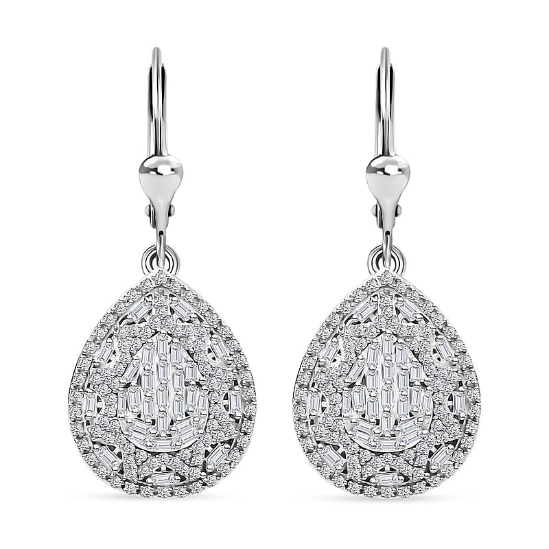 White Diamond 1.00 ctw Victorian Era Earrings in Rhodium Over Sterling Silver