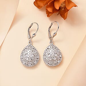 White Diamond 1.00 ctw Victorian Era Earrings in Rhodium Over Sterling Silver