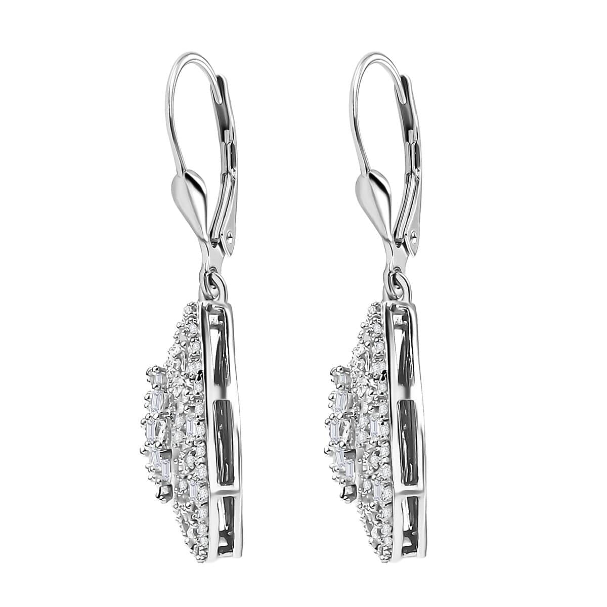 White Diamond 1.00 ctw Lever Back Earrings in Rhodium Over Sterling Silver image number 3