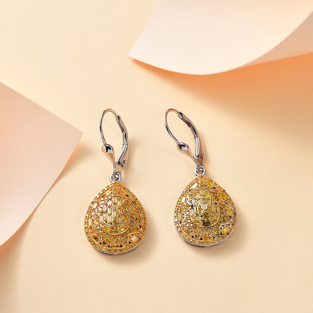 D'Joy Yellow Diamond 1.00 ctw Victorian Era Earrings in Rhodium Over Sterling Silver image number 1