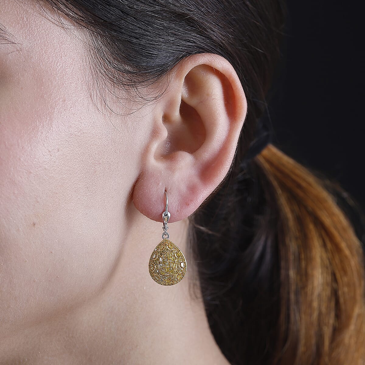 D'Joy Yellow Diamond 1.00 ctw Victorian Era Earrings in Rhodium Over Sterling Silver image number 2