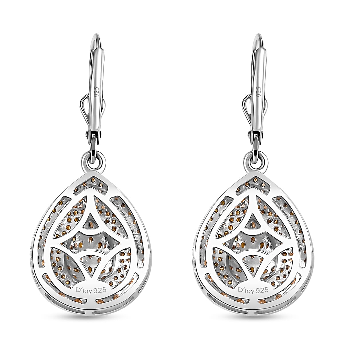 D'Joy Yellow Diamond 1.00 ctw Victorian Era Earrings in Rhodium Over Sterling Silver image number 3