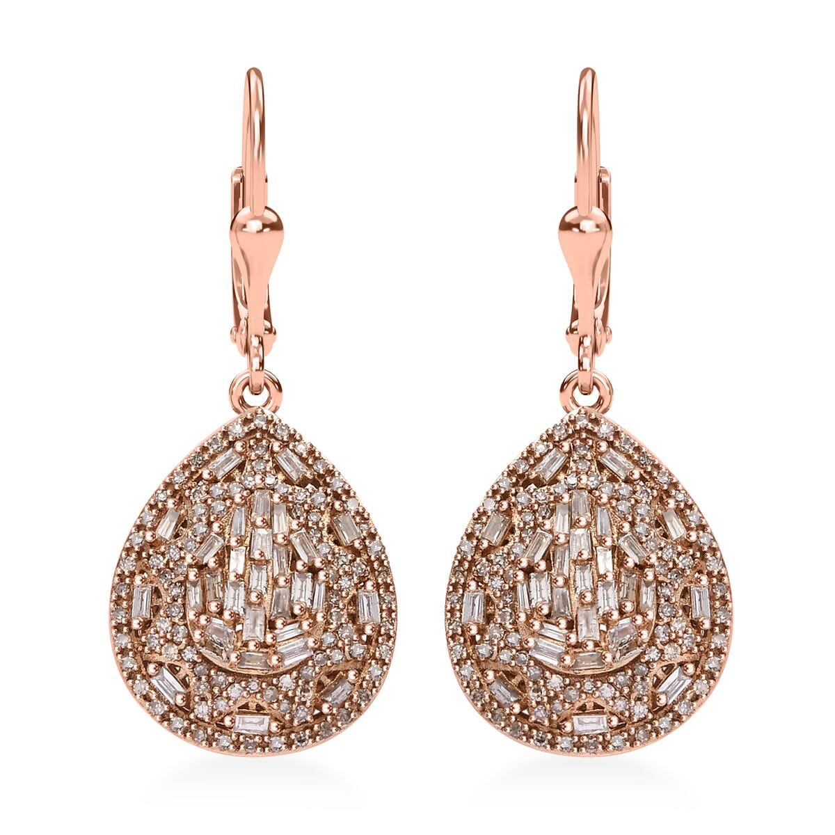 Natural Champagne Diamond 1.00 ctw Victorian Era Earrings in 18K Vermeil Rose Gold Over Sterling Silver image number 0