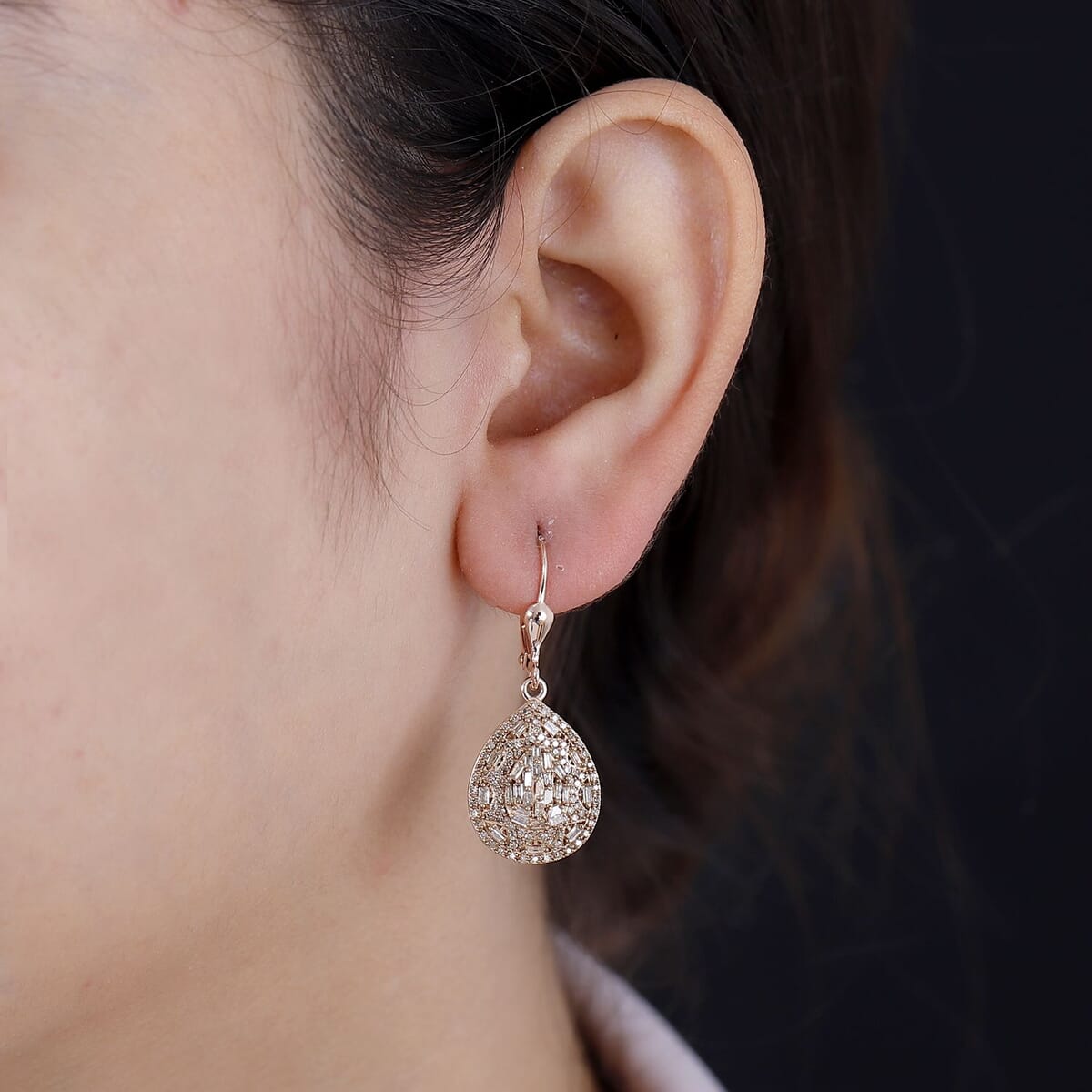 Natural Champagne Diamond 1.00 ctw Victorian Era Earrings in 18K Vermeil Rose Gold Over Sterling Silver image number 2