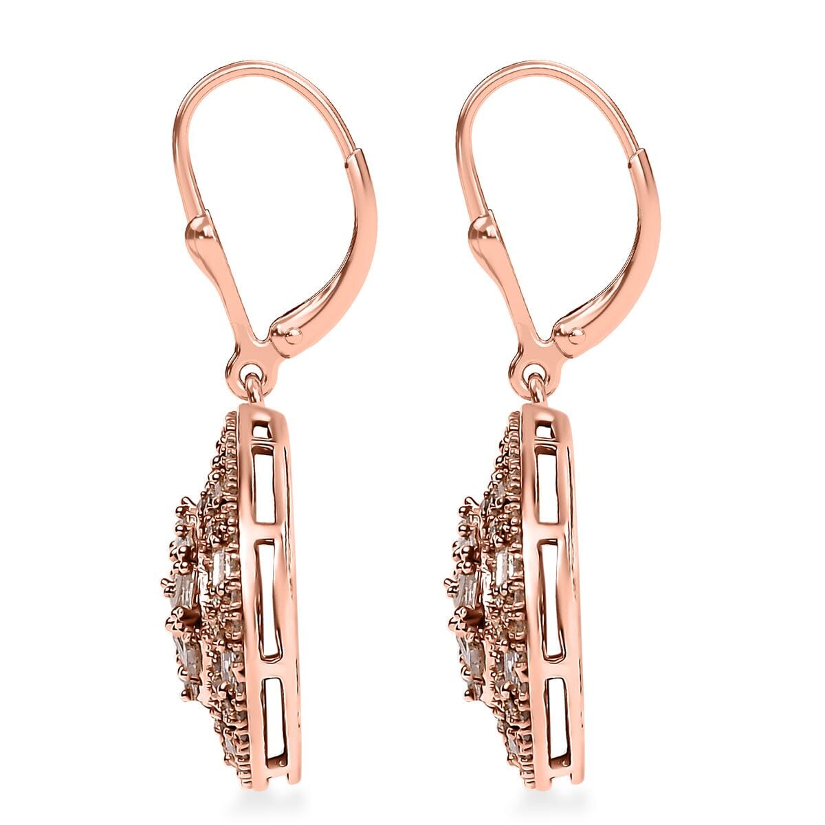 Natural Champagne Diamond 1.00 ctw Victorian Era Earrings in 18K Vermeil Rose Gold Over Sterling Silver image number 3