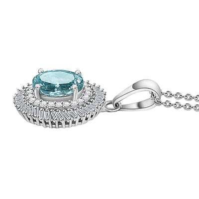 Madagascar Lagoon Apatite and Diamond 1.65 ctw Spirit of the Sea Ring in Rhodium Over Sterling Silver (Size 10.0)