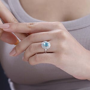 Madagascar Lagoon Apatite and Diamond 1.65 ctw Spirit of the Sea Ring in Rhodium Over Sterling Silver (Size 8.0)