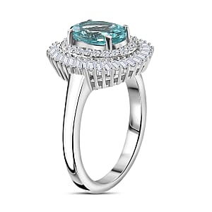 Madagascar Lagoon Apatite and Diamond 1.65 ctw Spirit of the Sea Ring in Rhodium Over Sterling Silver (Size 8.0)