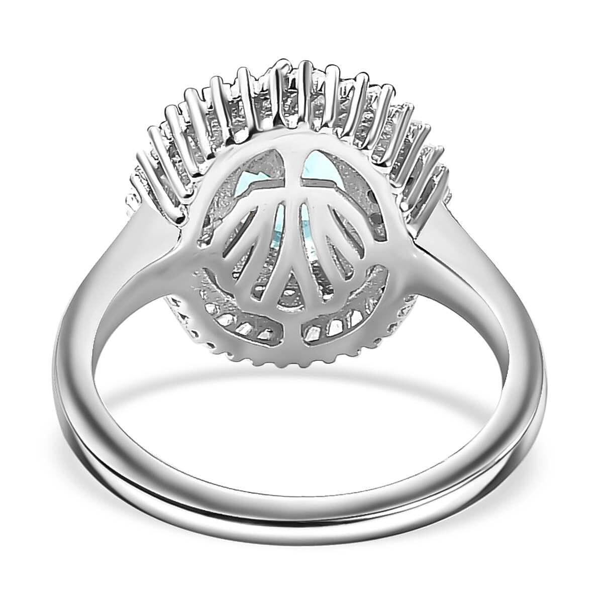 Madagascar Lagoon Apatite and Diamond 1.65 ctw Spirit of the Sea Ring in Rhodium Over Sterling Silver (Size 8.0) image number 4