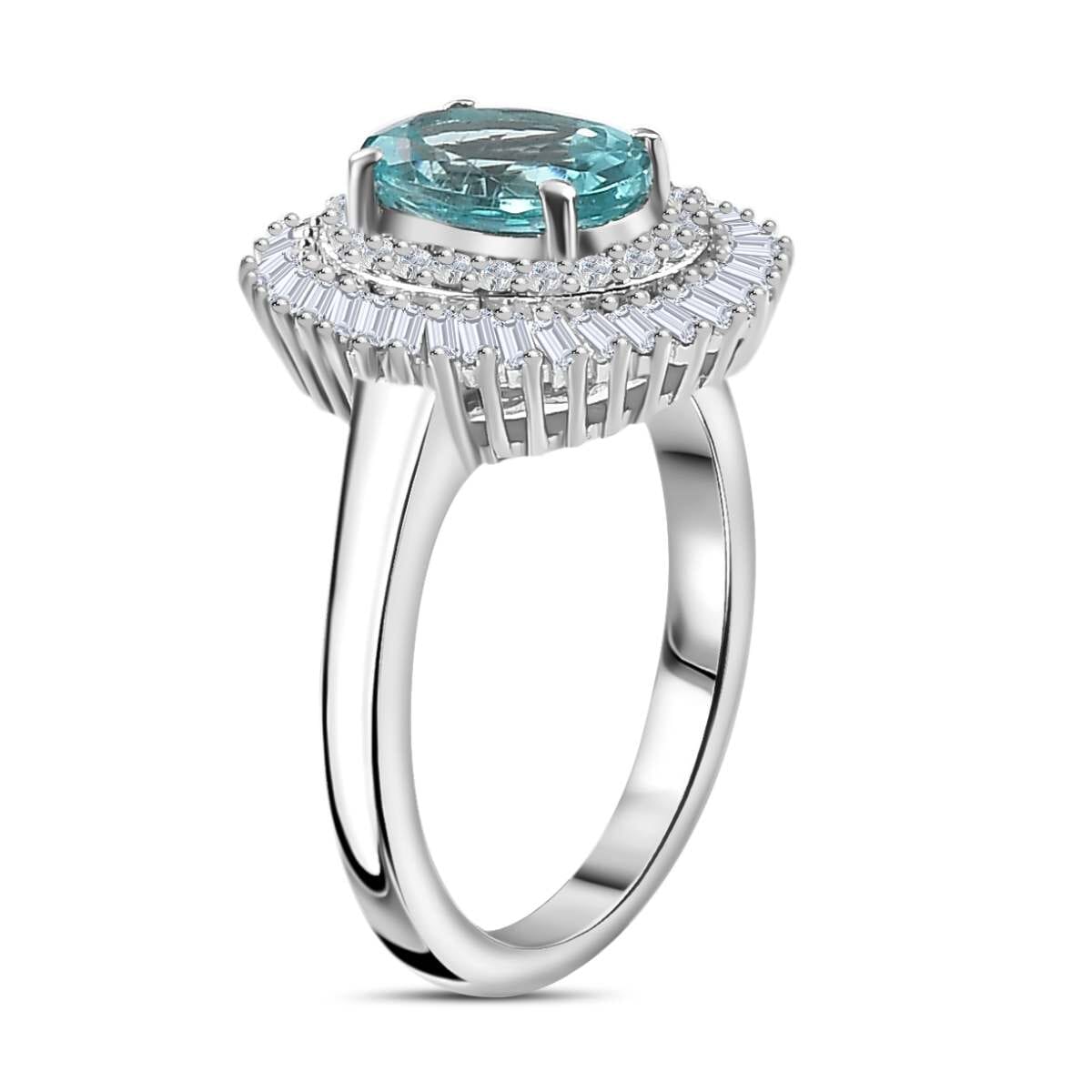 Madagascar Lagoon Apatite and Diamond 1.65 ctw Spirit of the Sea Ring in Rhodium Over Sterling Silver (Size 9.0) image number 3