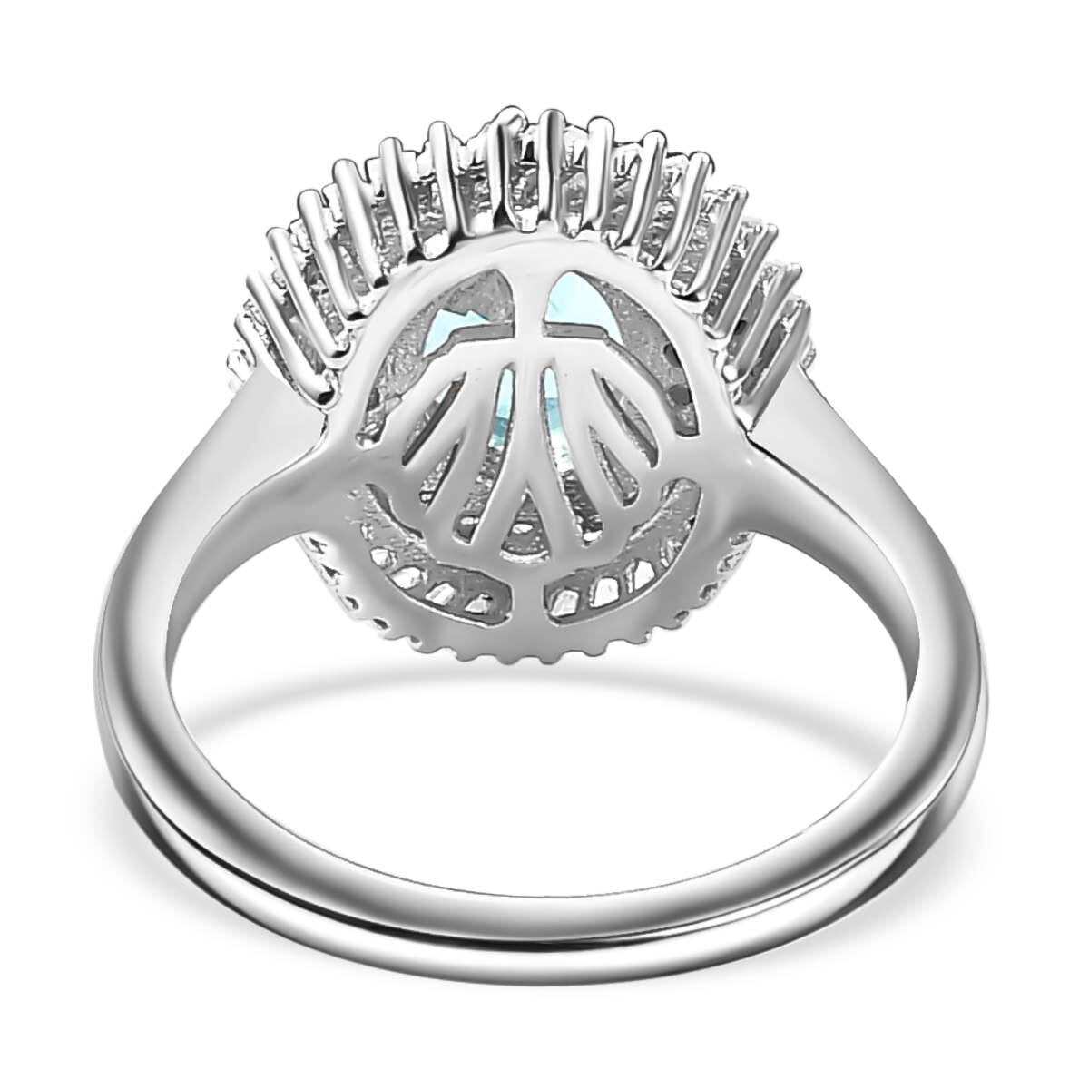 Madagascar Lagoon Apatite and Diamond 1.65 ctw Spirit of the Sea Ring in Rhodium Over Sterling Silver (Size 9.0) image number 4