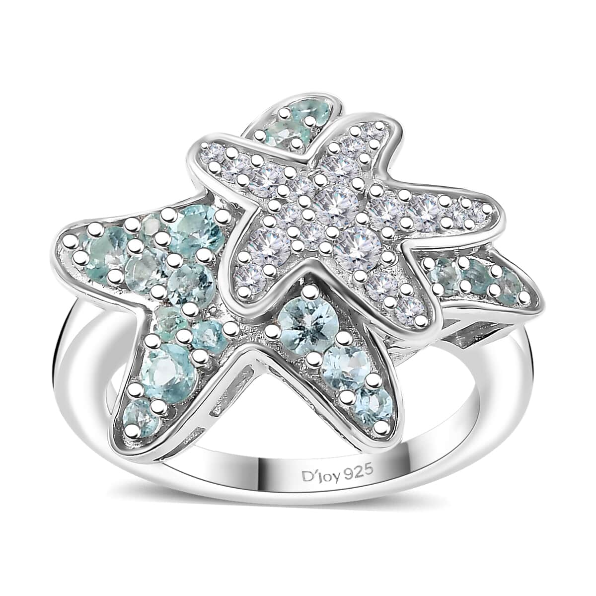 Lagoon Apatite, Moissanite Ring in Rhodium Over Sterling Silver (Size 10.0) 1.00 ctw image number 0