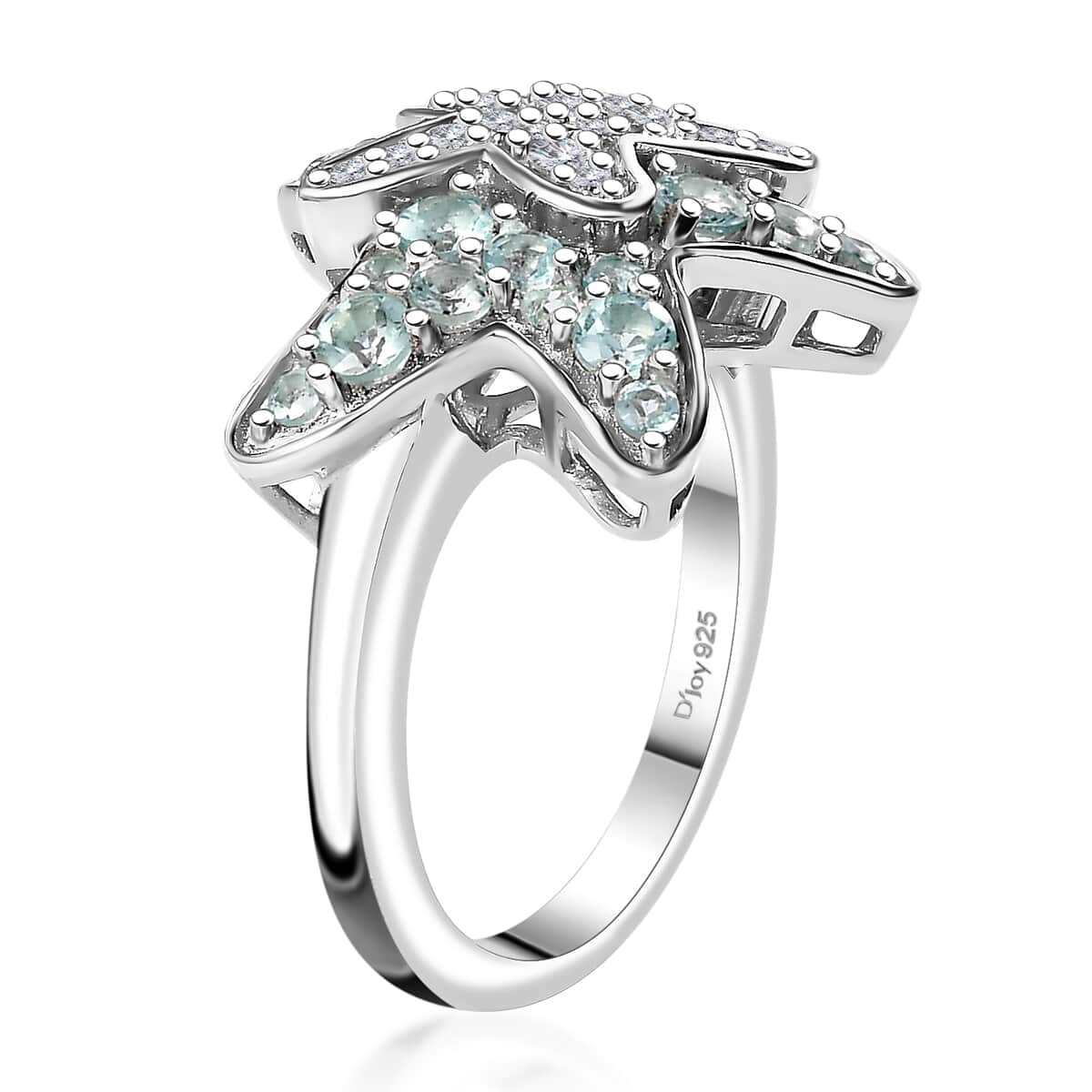 Lagoon Apatite, Moissanite Ring in Rhodium Over Sterling Silver (Size 10.0) 1.00 ctw image number 3