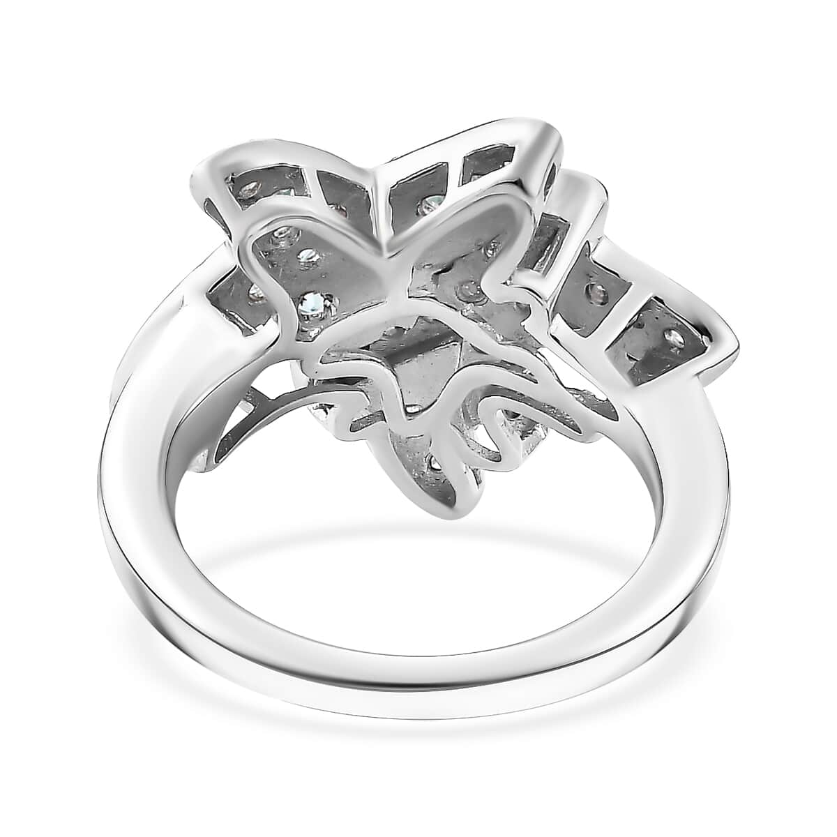 Madagascar Lagoon Apatite and Moissanite 1.00 ctw Star Fish Ring in Rhodium Over Sterling Silver (Size 6.0) image number 4