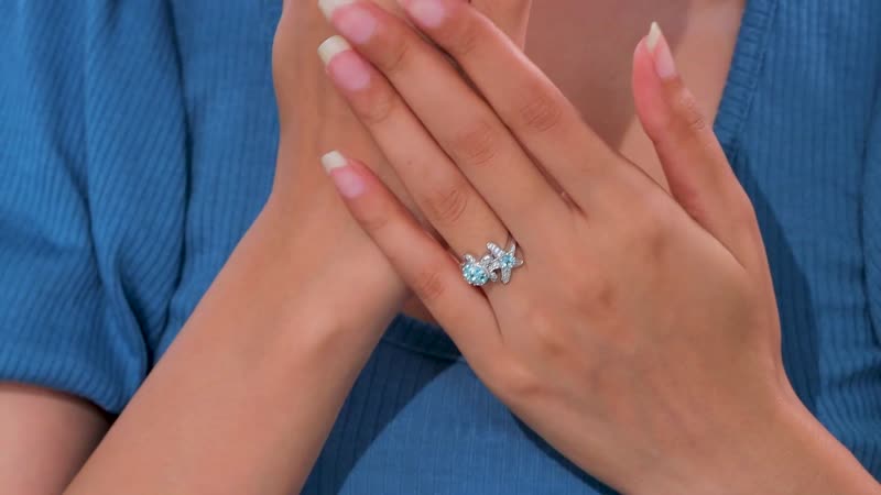 Lagoon Apatite, White Zircon Ring in Rhodium Over Sterling Silver (Size 10.0) 1.00 ctw