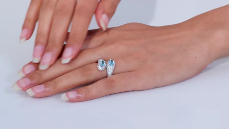 Lagoon Apatite, Moissanite Bypass Ring in Rhodium Over Sterling Silver (Size 8.0) 3.50 ctw