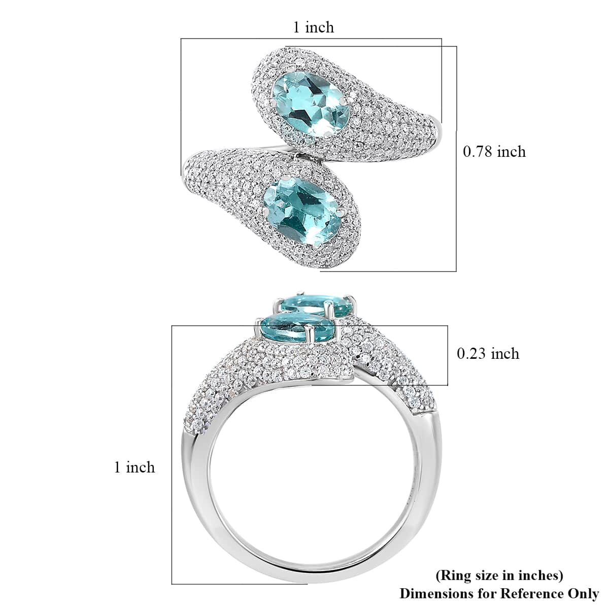 Lagoon Apatite, Moissanite Bypass Ring in Rhodium Over Sterling Silver (Size 8.0) 3.50 ctw image number 5