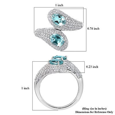 Madagascar Lagoon Apatite and Moissanite 3.50 ctw Glow of The Ocean Ring in Rhodium Over Sterling Silver (Size 10.0)