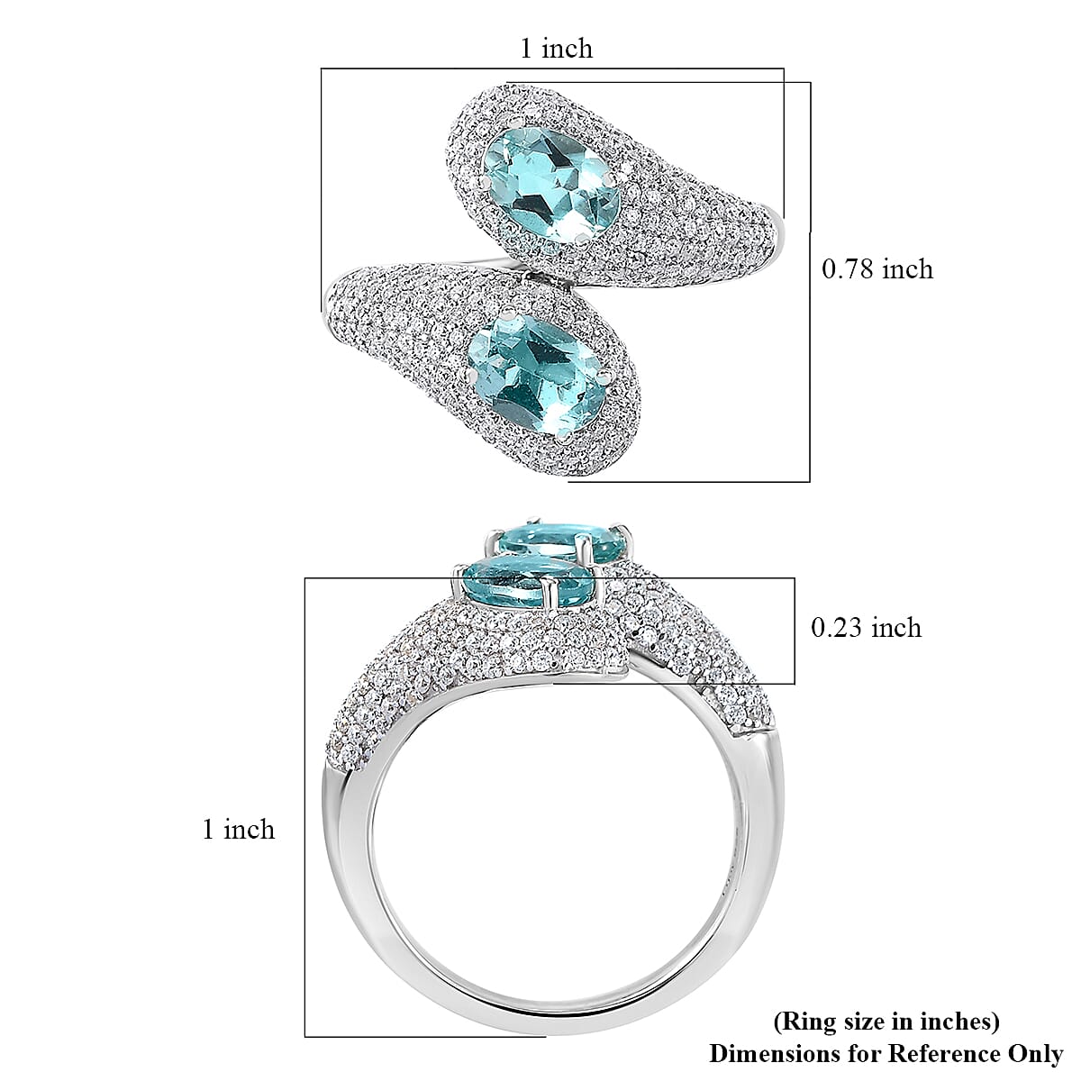 Madagascar Lagoon Apatite and Moissanite 3.50 ctw Glow of The Ocean Ring in Rhodium Over Sterling Silver (Size 9.0) image number 5
