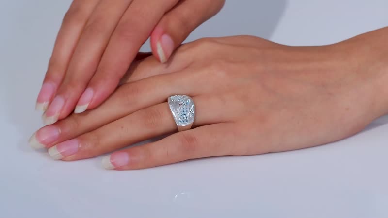 Lagoon Apatite, Brown and White Zircon Ring in Rhodium Over Sterling Silver (Size 10.0) 0.85 ctw