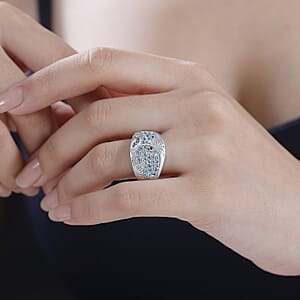 Madagascar Lagoon Apatite, Brown and White Zircon 0.85 ctw Oceanic Serenity Ring in Rhodium Over Sterling Silver (Size 10.0)