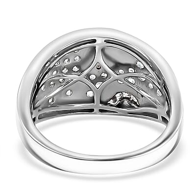 Madagascar Lagoon Apatite, Brown and White Zircon 0.85 ctw Oceanic Serenity Ring in Rhodium Over Sterling Silver (Size 10.0)