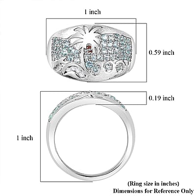 Madagascar Lagoon Apatite, Brown and White Zircon 0.85 ctw Oceanic Serenity Ring in Rhodium Over Sterling Silver (Size 10.0)