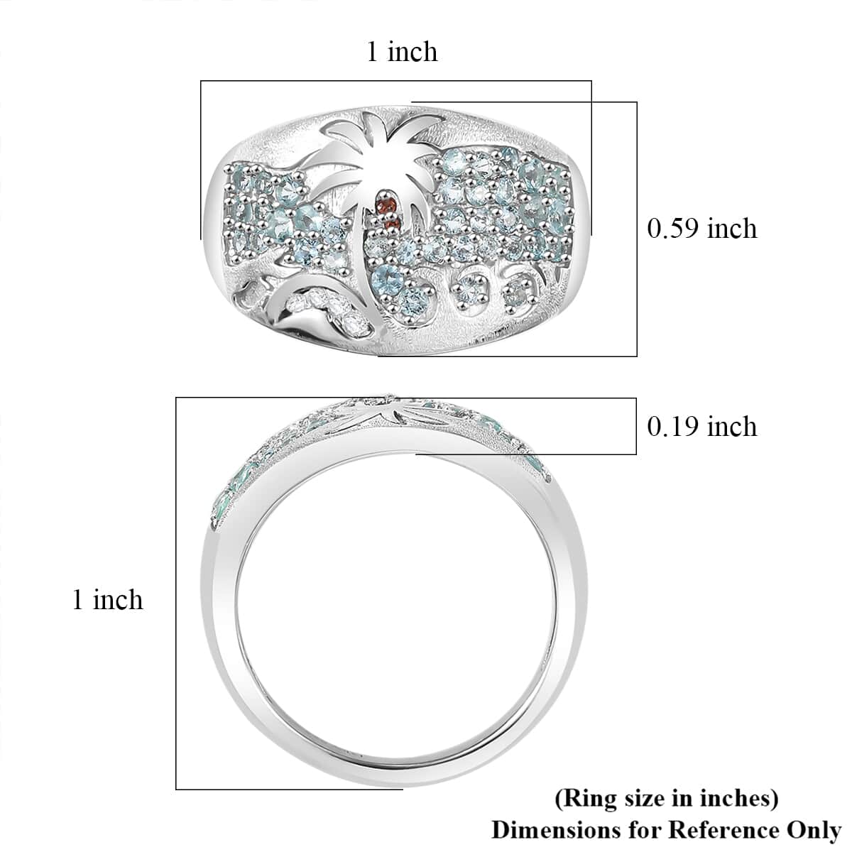 Madagascar Lagoon Apatite, Brown and White Zircon 0.85 ctw Oceanic Serenity Ring in Rhodium Over Sterling Silver (Size 8.0) image number 5