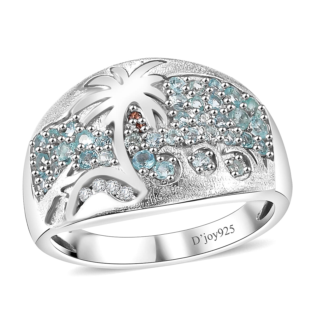 Madagascar Lagoon Apatite, Brown and White Zircon 0.85 ctw Oceanic Serenity Ring in Rhodium Over Sterling Silver (Size 9.0) image number 0