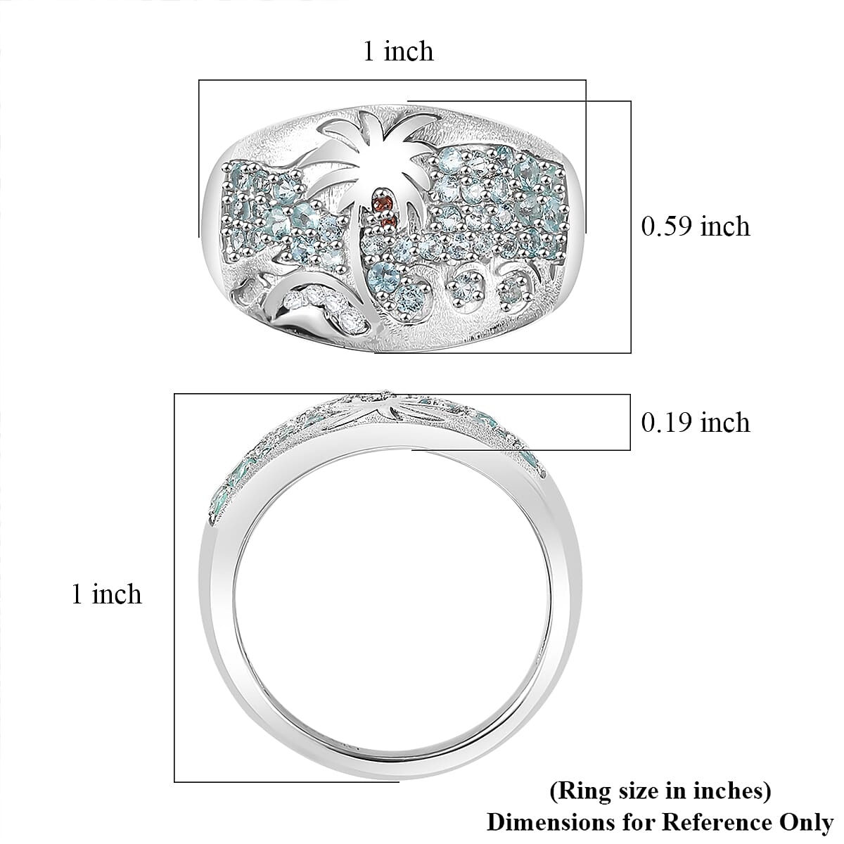 Madagascar Lagoon Apatite, Brown and White Zircon 0.85 ctw Oceanic Serenity Ring in Rhodium Over Sterling Silver (Size 9.0) image number 5