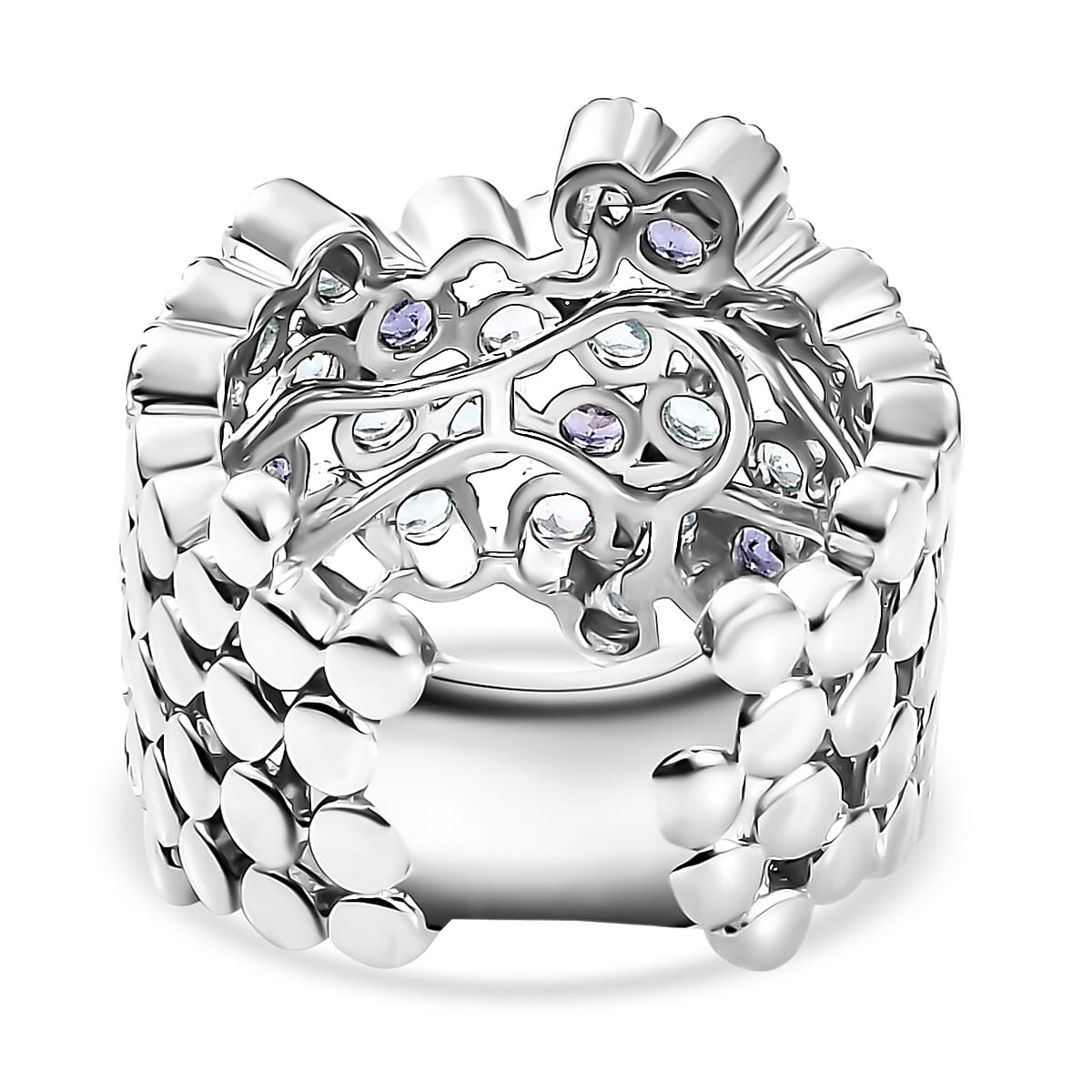 Madagascar Lagoon Apatite and Catalina Iolite 1.90 ctw Ocean Bubbles Ring in Rhodium Over Sterling Silver (Size 10.0)