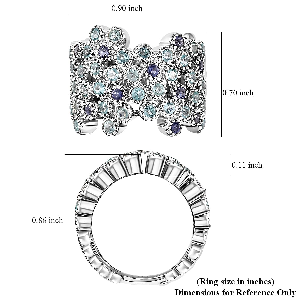 Madagascar Lagoon Apatite and Catalina Iolite 1.90 ctw Ocean Bubbles Ring in Rhodium Over Sterling Silver (Size 10.0)