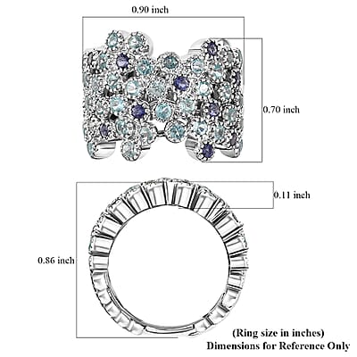 Madagascar Lagoon Apatite and Catalina Iolite 1.90 ctw Ocean Bubbles Ring in Rhodium Over Sterling Silver (Size 10.0)