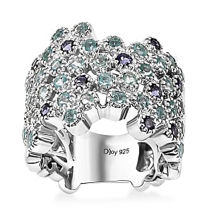 D'Joy Madagascar Lagoon Apatite and Catalina Iolite 1.90 ctw Ocean Bubbles Ring in Rhodium Over Sterling Silver (Size 6.0)