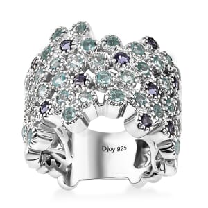 Madagascar Lagoon Apatite and Catalina Iolite 1.90 ctw Ocean Bubbles Ring in Rhodium Over Sterling Silver (Size 8.0)