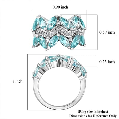 Madagascar Lagoon Apatite and Moissanite 3.25 ctw Waves Ring in Rhodium Over Sterling Silver (Size 10.0)